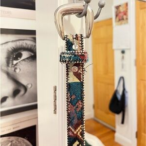 Vintage Bonded Leather patterned tapestry belt